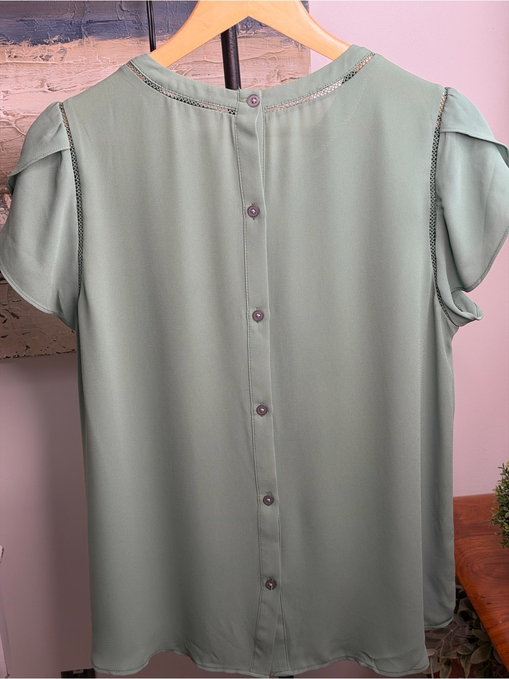 LOFT Mint Green Flutter Short Sleeve Blouse - Picture 6 of 7